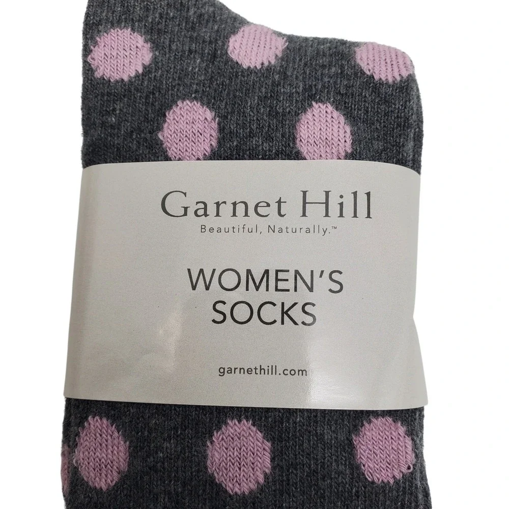 Gray Pink Dot Crew Socks Medium Garnet Hill Cashmere Blend 9-11 Warm Cozy Dress